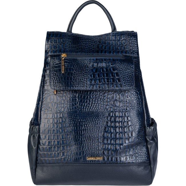 Mochila Andrea Vinci Antifurto De Couro Croco Suelen - Azul
