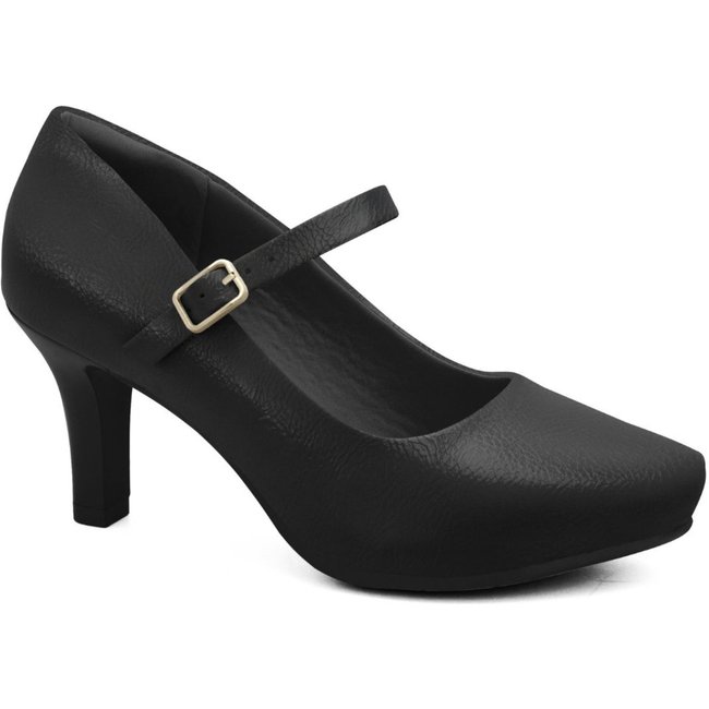 Sapato Feminino Boneca Salto Médio Meia Pata Verniz Comfortflex 2685302 - Preto