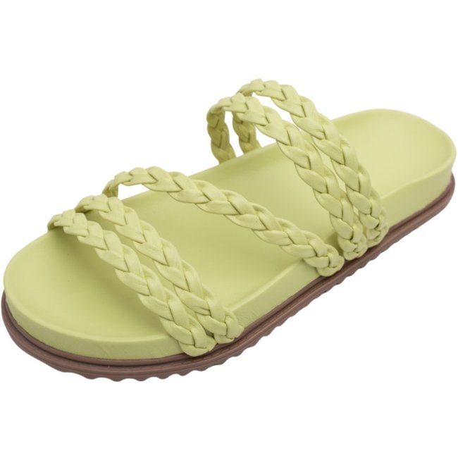 Sandalia Papete Rasteira Feminina Verde Lima TrançaTellini Store
