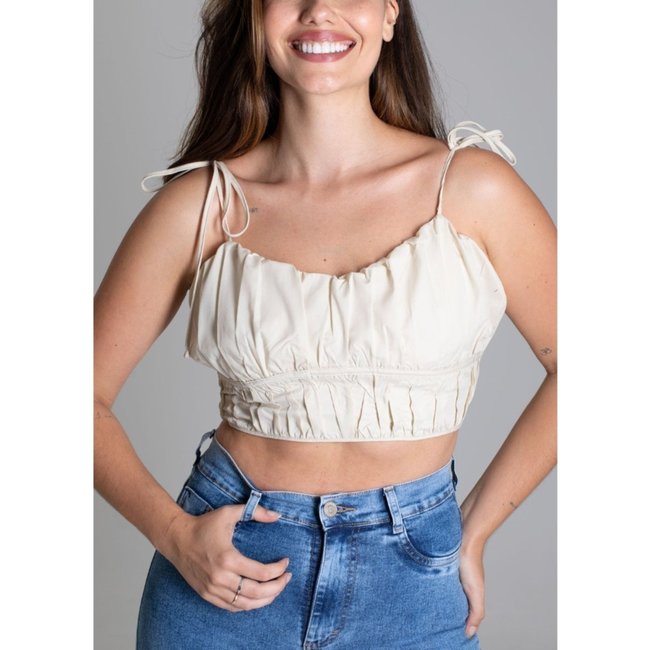 Cropped Sawary Fashion Franzido Sutileza AREIA