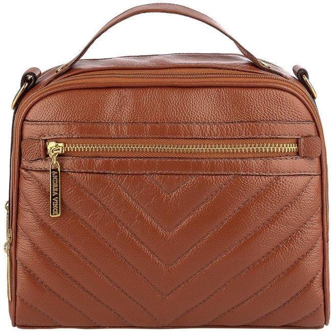 Bolsa baú pequena de couro liso Lara - Whisky
