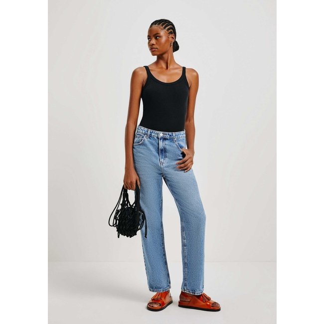 Calça Jeans Básica Feminina Reta Cintura Alta Marmorizada