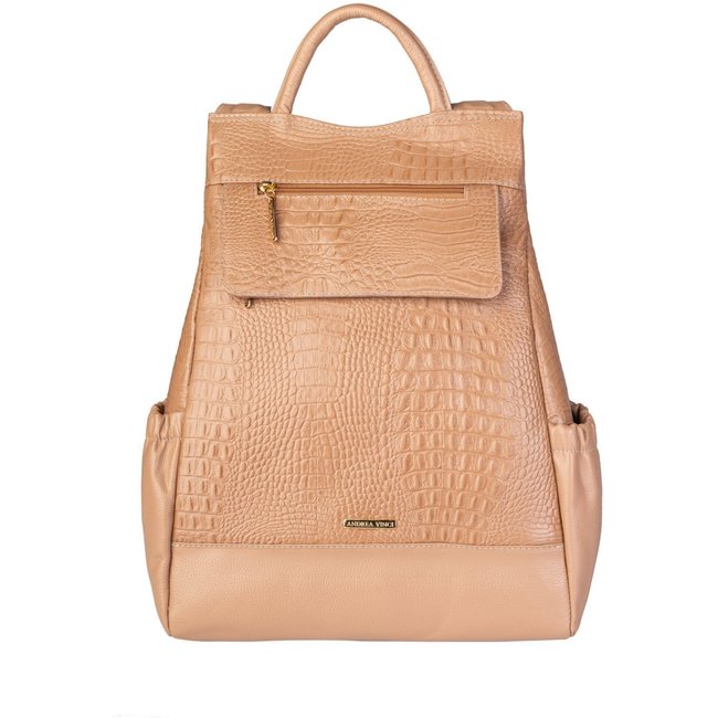 Mochila antifurto de couro croco Suelen - Bege
