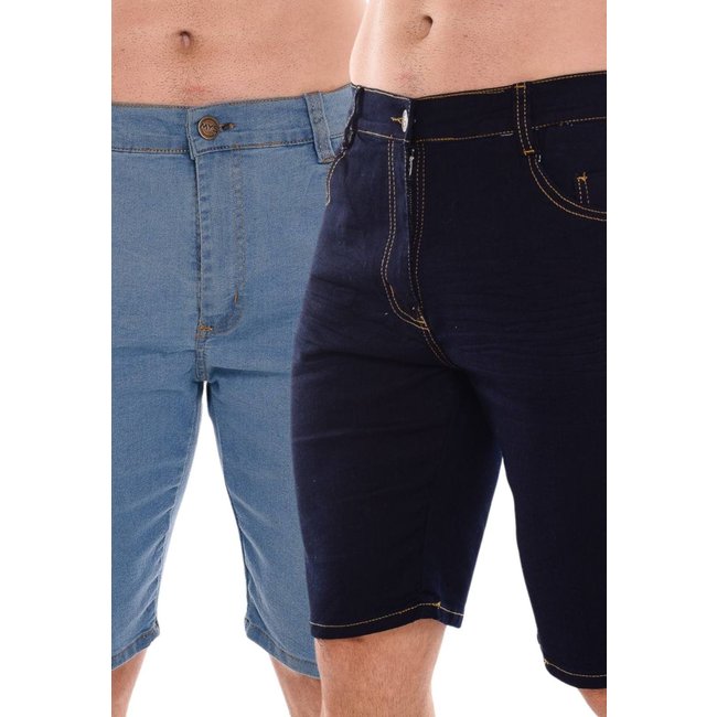 Kit 2 Bermuda Mys Jeans Masculina Confortável Azul Delavê e Azul Escuro
