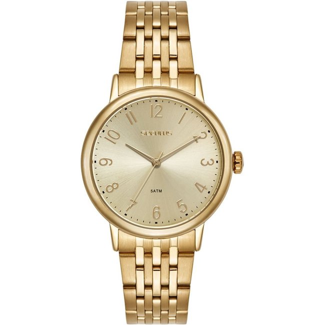Relógio Masculino Seculus Aço Dourado Numeração Completa Seculus