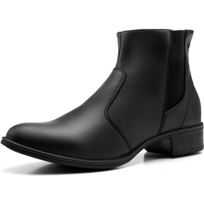 Bota Épico Botina Cano Curto Salto Baixo Com Ziper Preto