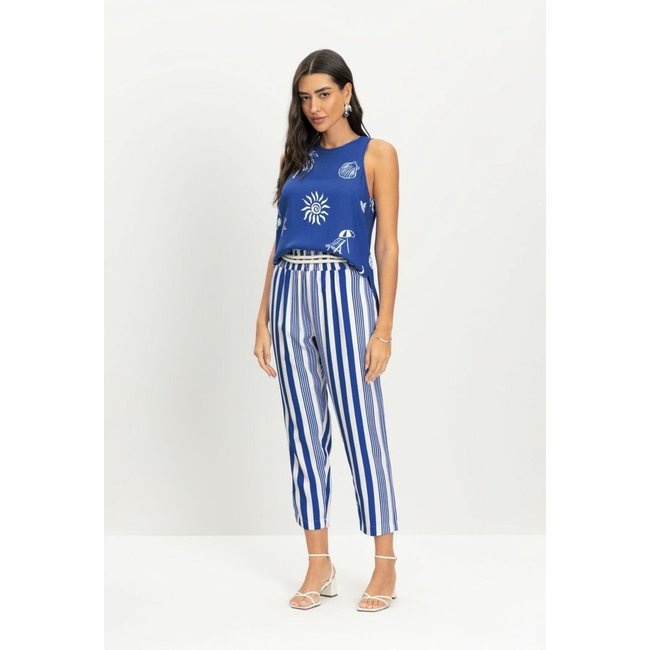 Blusa feminina em viscose praiana Essendi -Azul médio Azul
