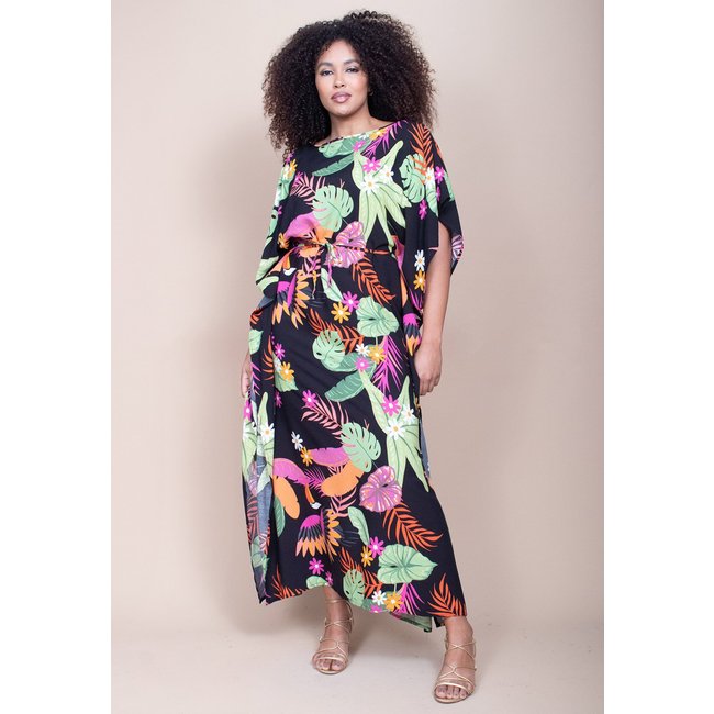 Vestido Longo Cabanafree Viscose Estampa Noite Botânica