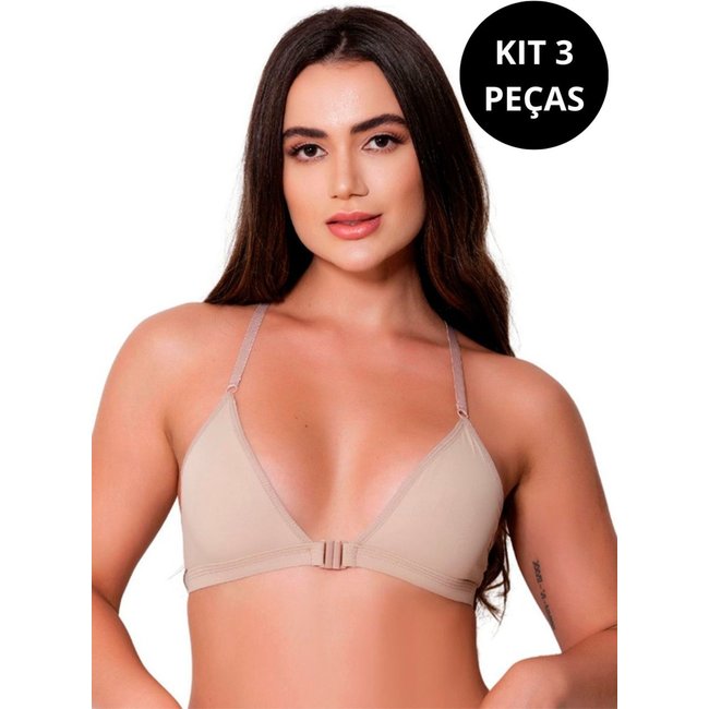 Kit 3 Sutiãs Nadador Gabi Lingerie Microfibra Sem Bojo Confortável Alças Reguláveis Dia a Dia Elegante Multicolorido