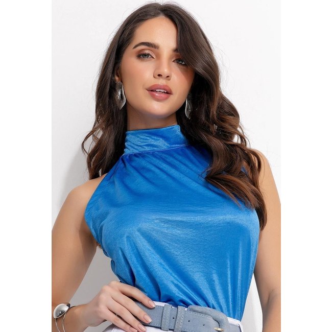 Blusa Em Malha Illusione Azul Bic Quintess