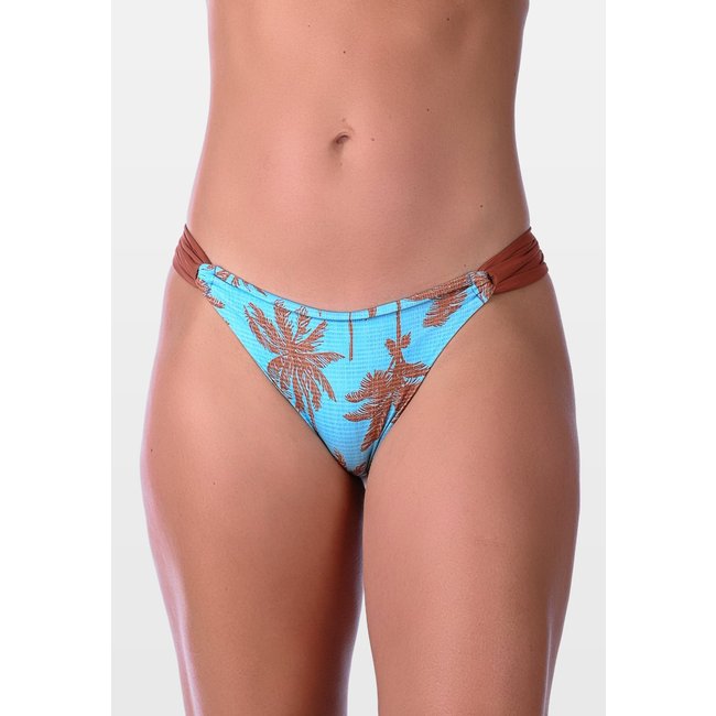 Calcinha de Biquíni Summer Soul Empina Bumbum Com Faixa Lateral Coqueiro Marrom