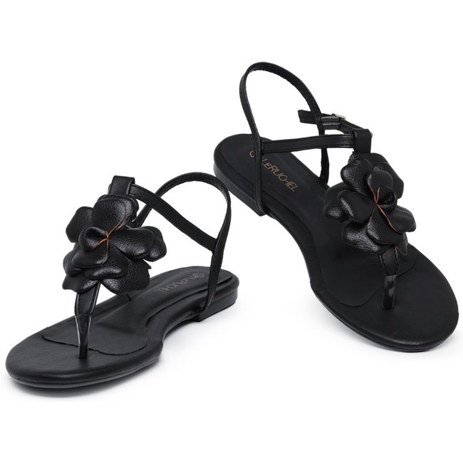 Sandalia Rasteira Flor LeRUCHEL Preto