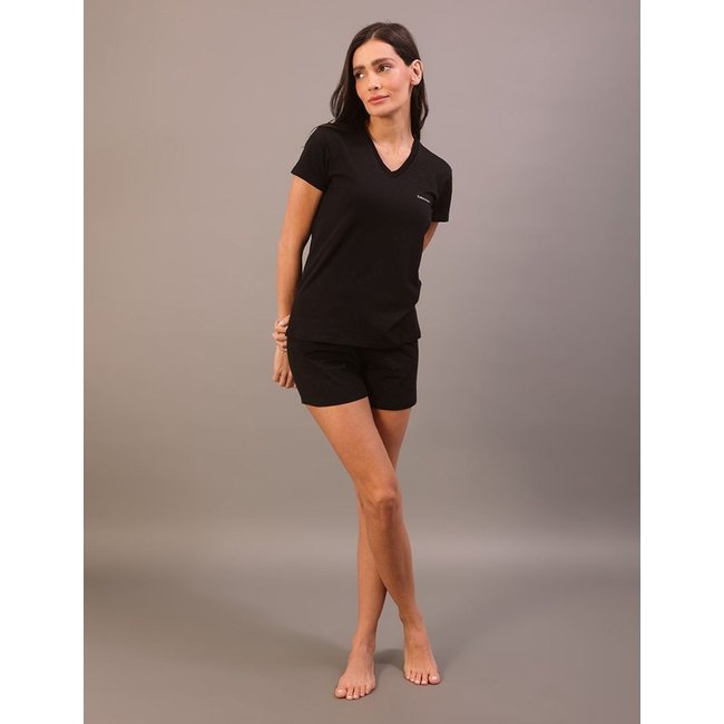 Pijama Feminino Manga Curta e Short Pima Cotton - Preto Calvin Klein Jeans