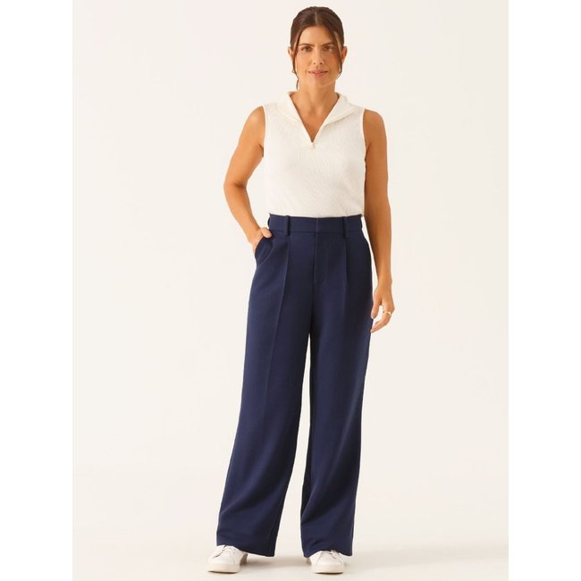 Calça Wide Leg de Alfaiataria em Viscose Marinho Natiele