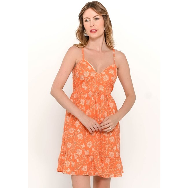 Vestido Bisô Curto Alças Estampado Laranja - Laranja