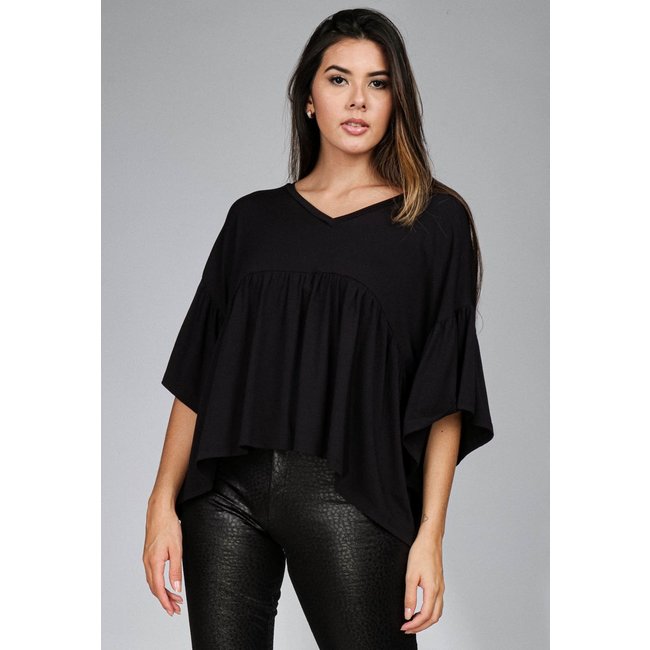 Blusa Bata Babado Malha Amazonia Vital Preto