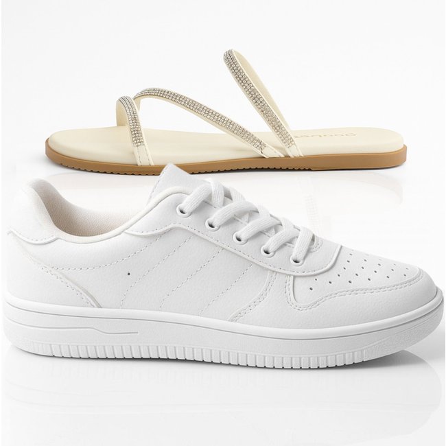 Tênis Feminino Casual Sneakers Kit Com Papete Branca Off White Ferrareto