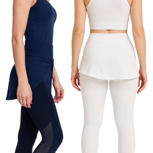 Kit 2 Tapa Bumbum Fitness Reflexo Íntimo Saia De Amarrar Para Academia Azul Marinho e Branco