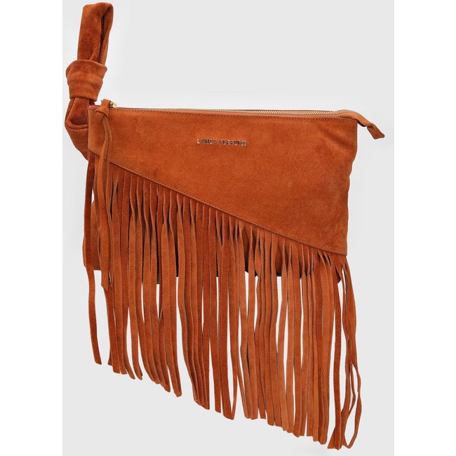 Bolsa Feminina Lança Perfume Franjas Aveludada Caramelo
