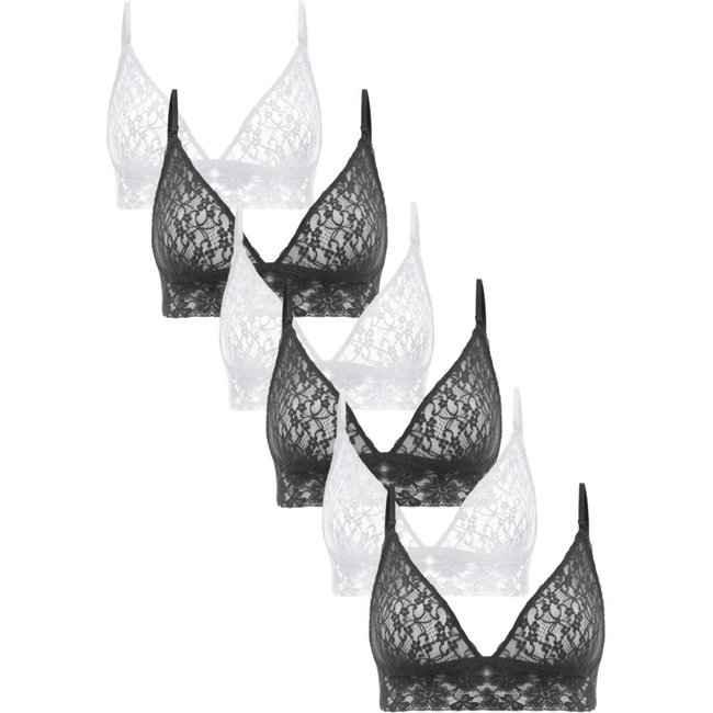 Kit 6 Sutiãs Triângulo Renda Sweet Lace Preto/Branco