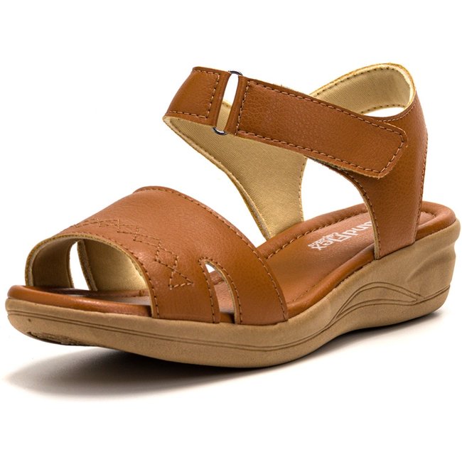 Sandália Feminina Anabela Salto Baixo Mr Try Shoes Esporão Confortável Caramelo