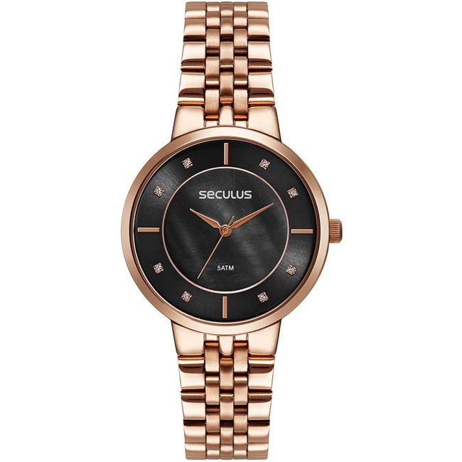 Relógio Seculus Feminino Madrepérola Cristais Rosé Seculus