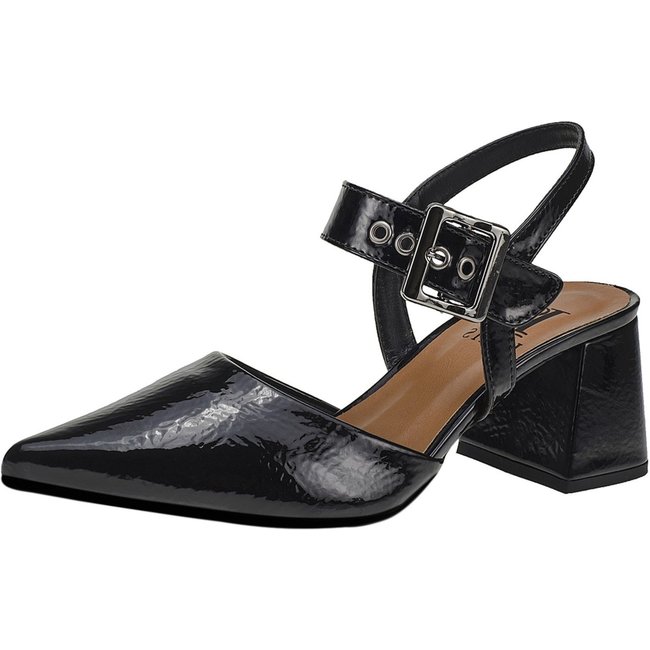 Scarpin Feminino Lóris Shoes Bico Fino Salto Bloco Confortável com Fivela Sapato Social 18400 Preto