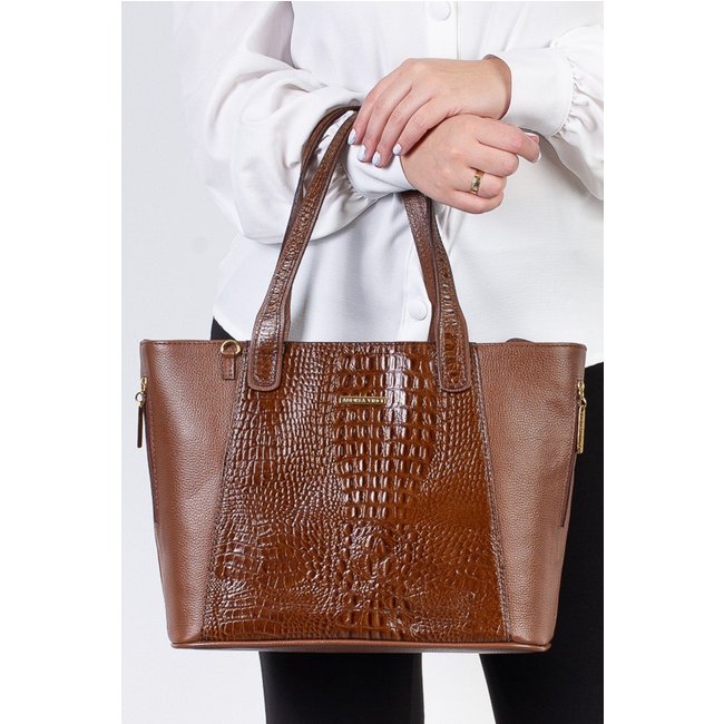 Bolsa feminina de couro croco Audrey - Whisky