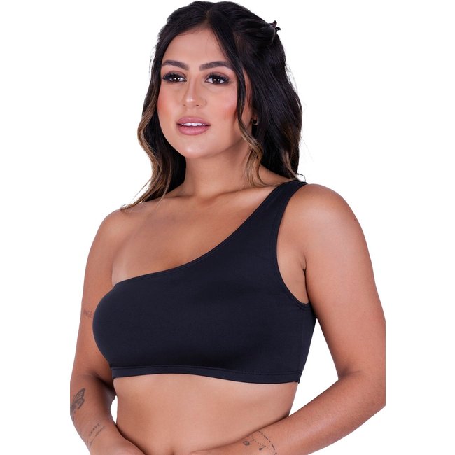 Top Toda Casual de Um Ombro Preto sem bojo e sem fecho