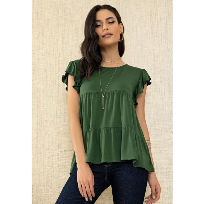 Blusa Em Camadas Com Mangas Curtas Quintess
