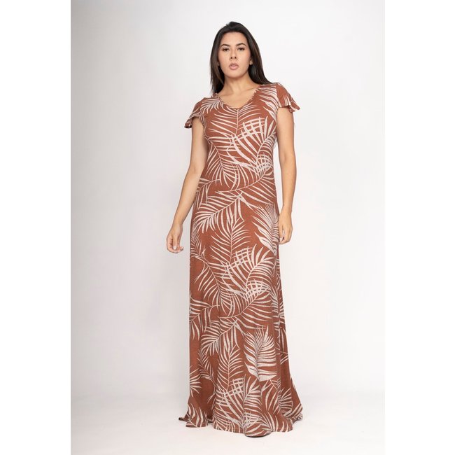 Vestido CabanaFree Amanara Longo Malha Estampa Palmas da Terra