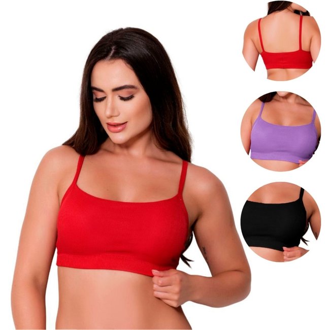 Kit 2 Tops Canelados Gabi Lingerie Com Bojo Removível Confortáveis Cropped Algodão Lingerie Elegante Multicolorido