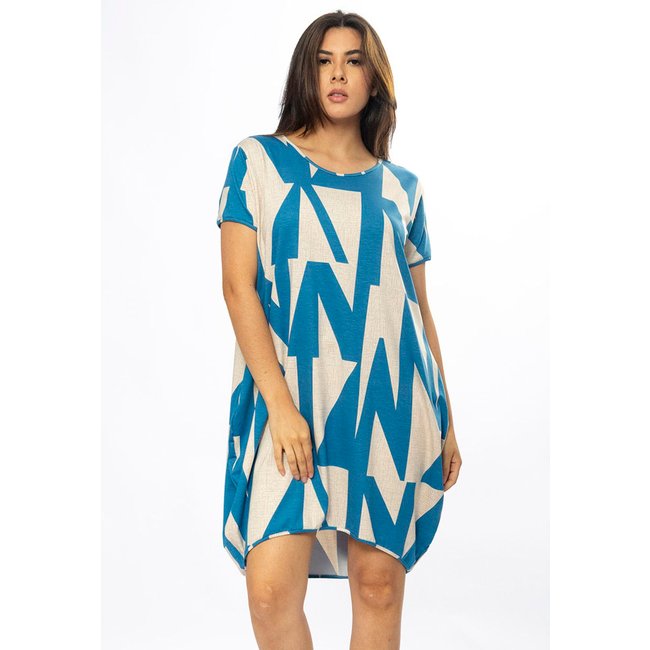 Vestido Curto Amazônia Vital Malha Amplo Always Estampa Geometric Blue