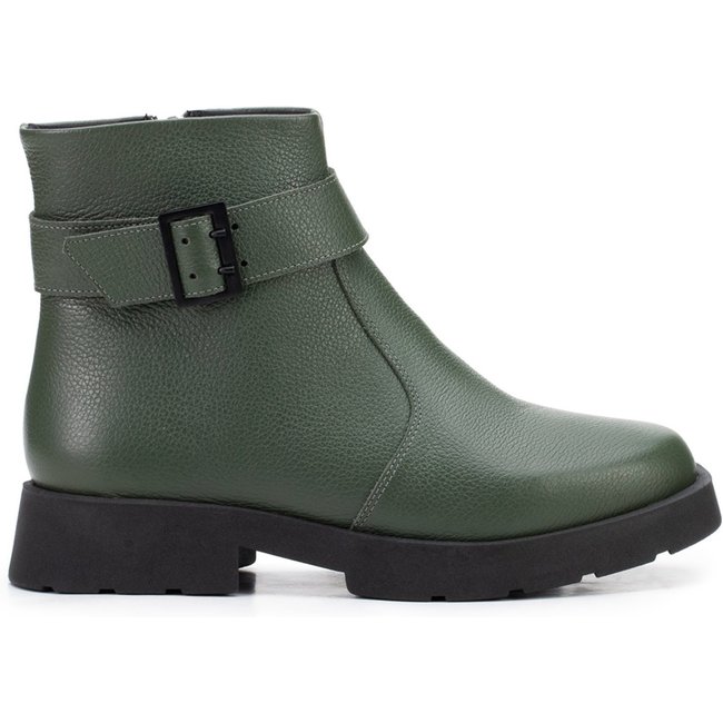 Bota Feminina Bella Nina Couro Coturno Fivela Salto Baixo Leve Verde