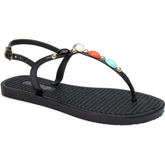 Chinelo Sandália Flor de Griffe Rasteirinha Pedras Preto