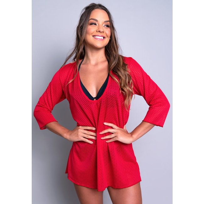 Saída De Praia MVB Modas Curta Moda Praia Vermelho