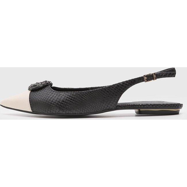 Sapatilha Slingback Feminino Jorge Bischoff Textura Snake Preta