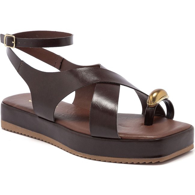 Sandália Feminino Flatform Papete Anel De Dedo Confortável Marrom Brownie