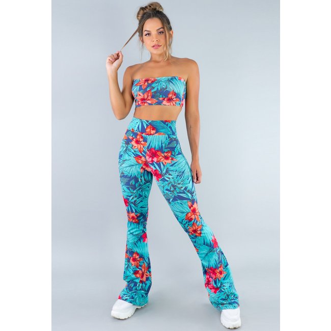 Conjunto Feminino MVB Modas Calça Flare Pantalona E Top Faixa Amazônia