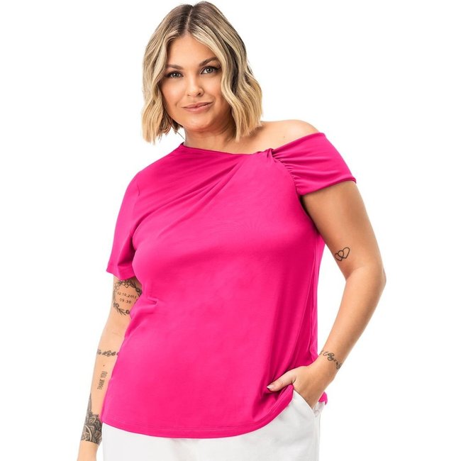 Blusa Feminina Plus Size Em Malha Soft Secret Glam Rosa