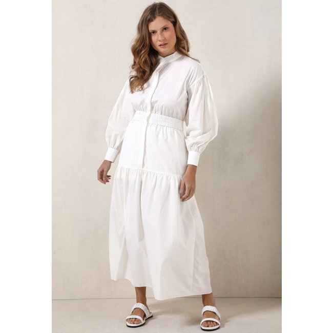 Vestido Chemise Cruise Midi Alfaiataria Branco