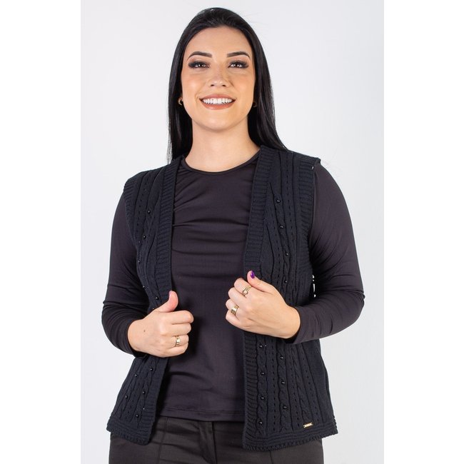Colete de malha feminino com tranças 60006 - Preto