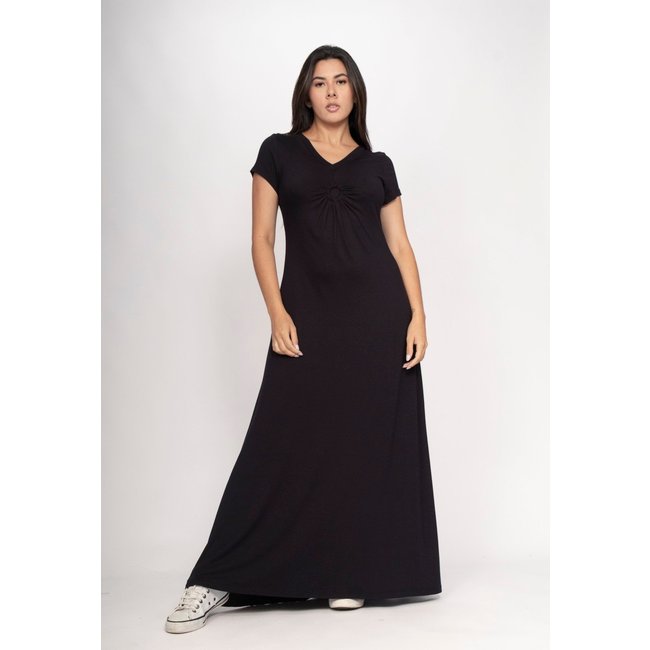 Vestido CabanaFree Coema Longo Malha Detalhe no Busto Preto