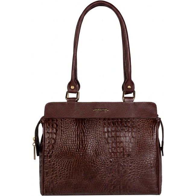 Bolsa de ombro em couro croco Silvia - Café