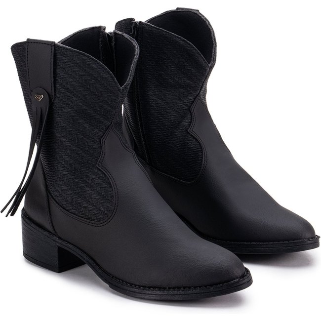 Bota Country Western Com Franja Ultra conforto Feminina IZA Texana Leve Macia Blogueira GuGi 218-GG - Black