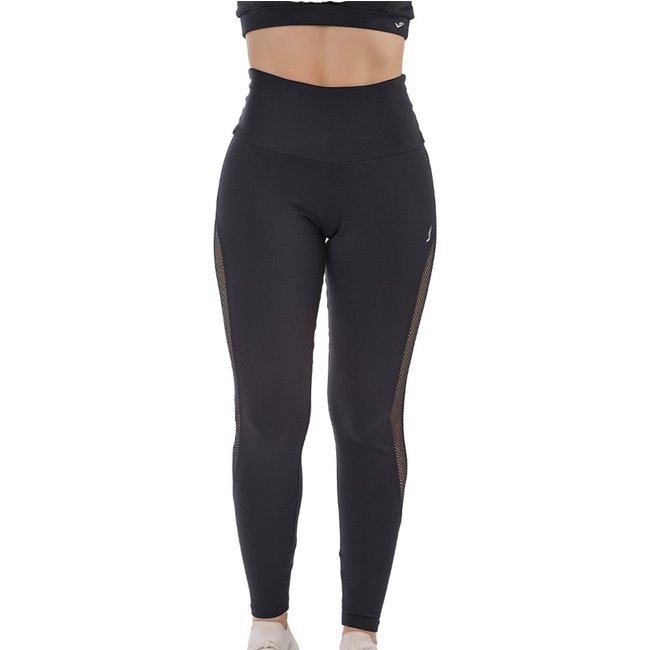 Calça Legging Com Detalhe Em Tela Lateral Academia Preto