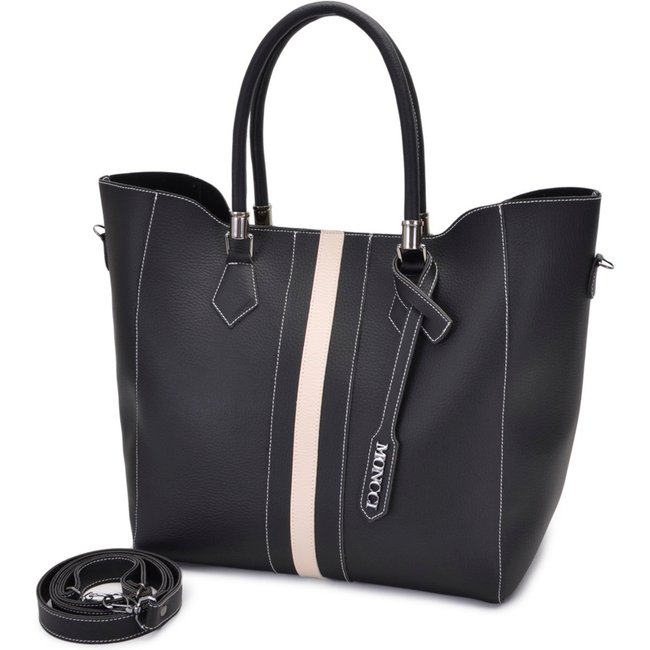 Bolsa Sacola Transversal Grande Moncci Preto e Branco