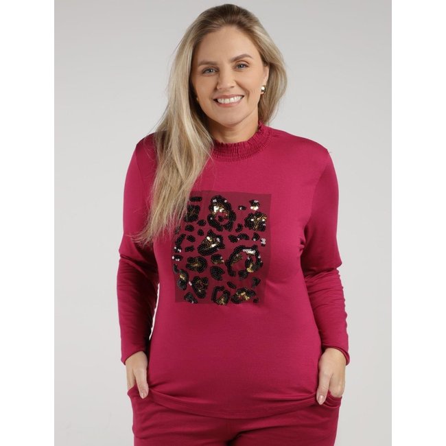 Blusa Paetê Animal Print Plus Size Feminina BORDO