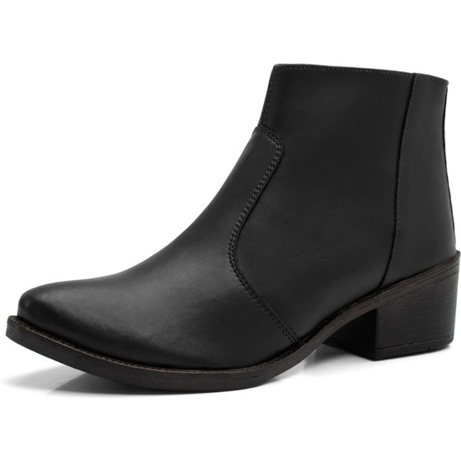 Bota Feminina RR Botas Com Zíper Lateral Chelsea Salto 4cm Baixo Country Coturno Cano Curto Preto