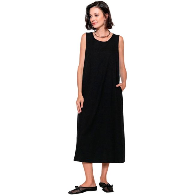 Vestido Feminino Biamar Longo Gola Redonda Preto
